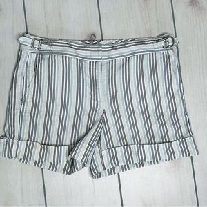 Ann Taylor Blue & Cream Striped Seersucker Cuffed Shorts